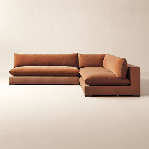 Deseo 3-Piece Modular Copper Brown Performance Velvet Deep Depth Sectional Sofa