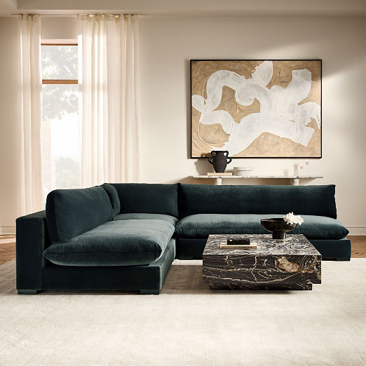 Deseo 3-Piece Modular Charcoal Grey Performance Velvet Deep Depth Sectional Sofa