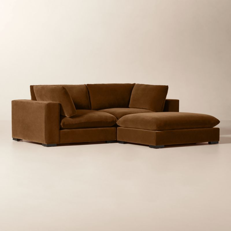 Deseo 3-Piece Light Brown Performance Velvet Standard Depth Sectional Sofa with Ottoman - image 2 of 10