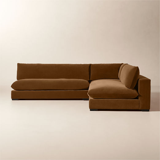 Deseo 3-Piece Modular Praline Brown Performance Velvet Deep Depth Sectional with Loveseat