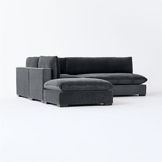 Deseo 4-Piece Modular Charcoal Grey Performance Velvet Standard Depth Sectional Sofa with Loveseat