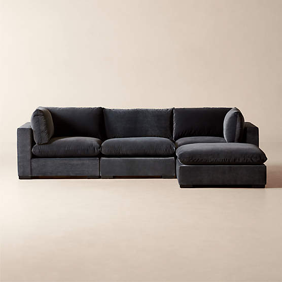 Deseo 4-Piece Modular Charcoal Grey Performance Velvet Standard Depth Sectional Sofa