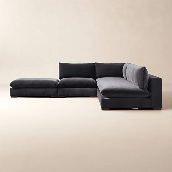 Deseo 4-Piece Modular Charcoal Grey Performance Velvet Deep Depth Sectional Sofa with Loveseat