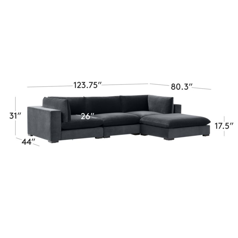 Dimension diagram for Deseo 4-Piece Modular Charcoal Grey Performance Velvet Sectional Sofa