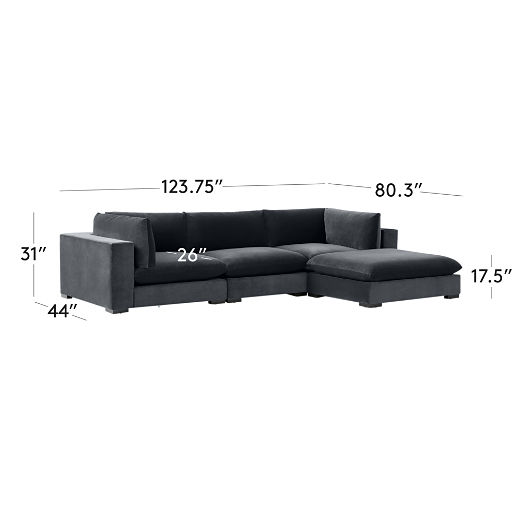 Deseo 4-Piece Modular Charcoal Grey Performance Velvet Deep Depth Sectional Sofa