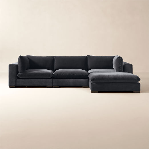 Deseo 4-Piece Modular Charcoal Grey Performance Velvet Deep Depth Sectional Sofa