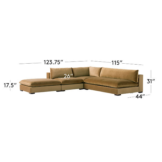 Deseo 4-Piece Modular Copper Brown Performance Velvet Deep Depth Sectional Sofa with Loveseat