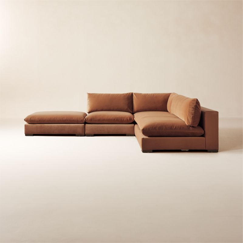 Deseo 4-Piece Modular Copper Brown Performance Velvet Deep Depth Sectional Sofa with Loveseat - image 0 of 11