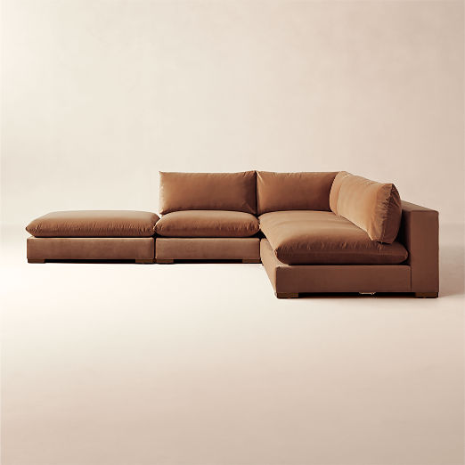 Deseo 4-Piece Modular Copper Brown Performance Velvet Deep Depth Sectional Sofa with Loveseat
