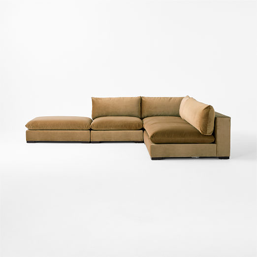 Deseo 4-Piece Modular Copper Brown Performance Velvet Deep Depth Sectional Sofa with Loveseat