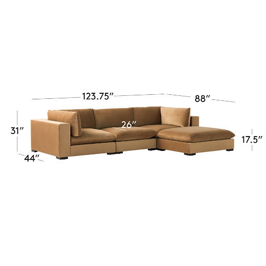 Deseo 4-Piece Modular Copper Brown Performance Velvet Deep Depth Sectional Sofa