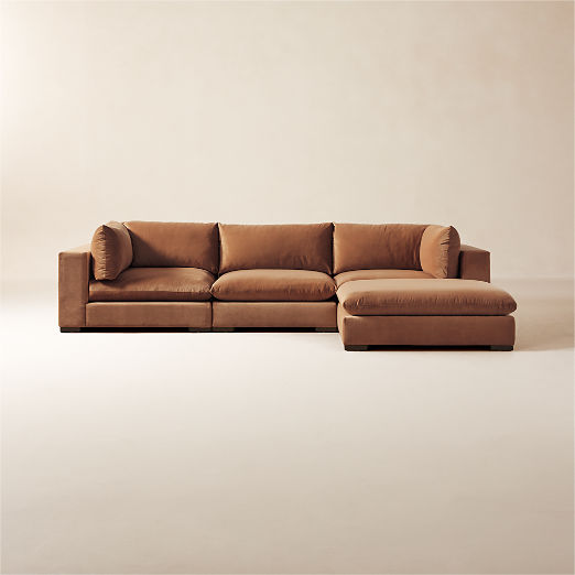 Deseo 4-Piece Modular Copper Brown Performance Velvet Deep Depth Sectional Sofa