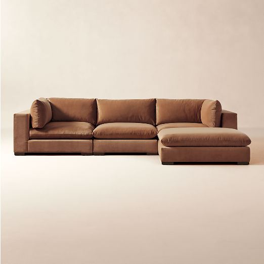 Deseo 4-Piece Modular Copper Brown Performance Velvet Deep Depth Sectional Sofa