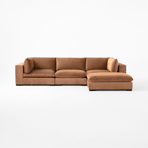 Deseo 4-Piece Modular Copper Brown Performance Velvet Deep Depth Sectional Sofa