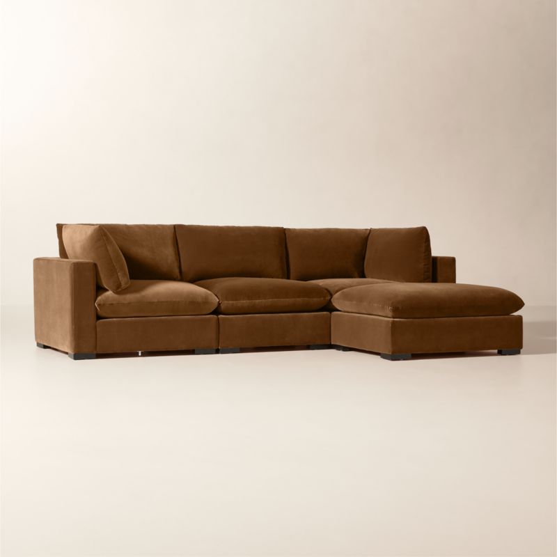 Deseo 4-Piece Light Brown Performance Velvet Standard Depth Sectional Sofa - image 2 of 10