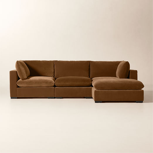 Deseo 4-Piece Praline Brown Performance Velvet Standard Depth Sectional Sofa