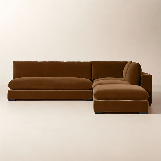 Deseo 4-Piece Light Brown Performance Velvet Deep Depth Sectional Sofa with Loveseat