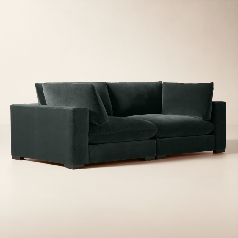 Deseo 2-Piece Grey Blue Performance Velvet Deep Depth Sectional Sofa - image 2 of 8