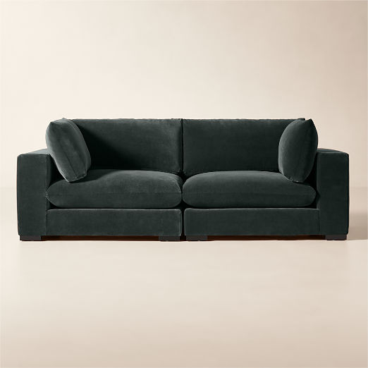 Deseo 2-Piece Grey Blue Performance Velvet Deep Depth Sectional Sofa