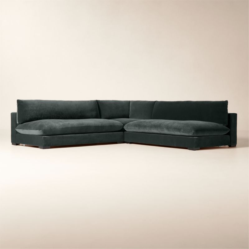 Deseo 3-Piece Modular Grey Blue Performance Velvet Deep Depth Sectional Sofa with Loveseat - image 2 of 8