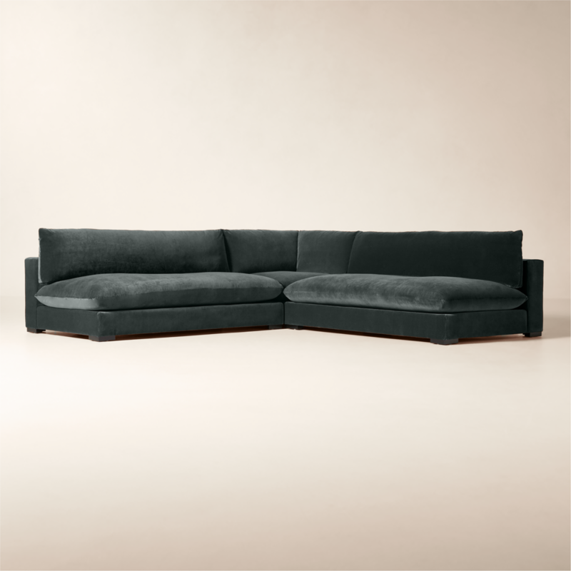Deseo 3-Piece Modular Grey Blue Performance Velvet Deep Depth Sectional Sofa with Loveseat - image 2 of 8