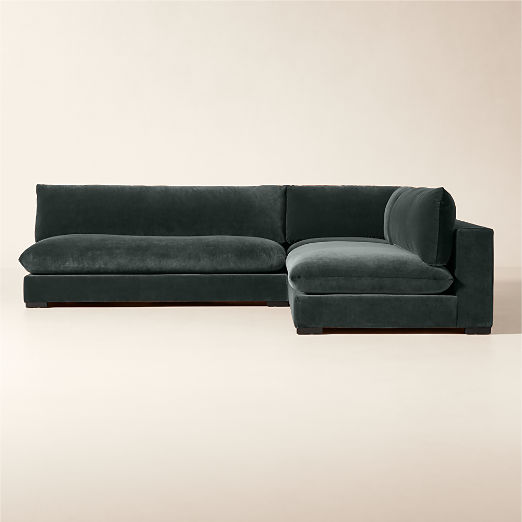 Deseo 3-Piece Modular Grey Blue Performance Velvet Deep Depth Sectional Sofa with Loveseat