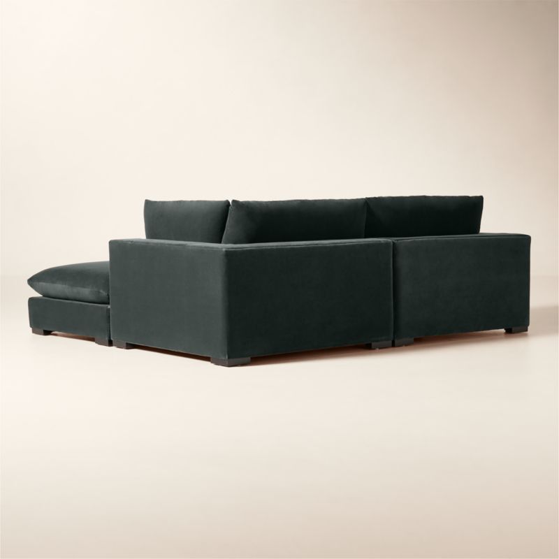 Deseo 3-Piece Grey Blue Performance Velvet Deep Depth Sectional Sofa with Ottoman - image 3 of 7