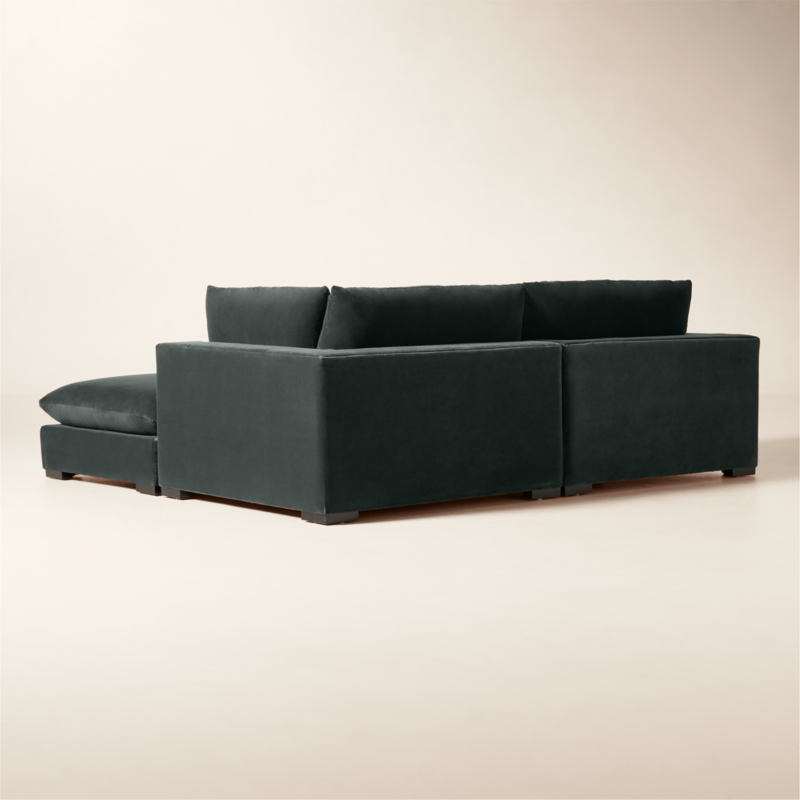 Deseo 3-Piece Grey Blue Performance Velvet Deep Depth Sectional Sofa with Ottoman - image 4 of 8