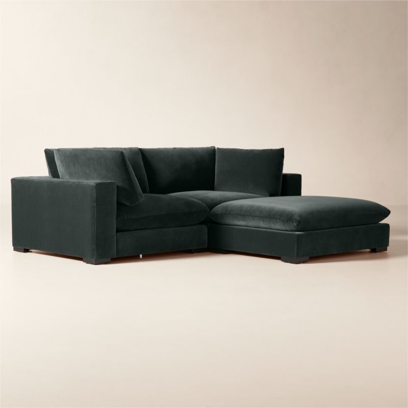 Deseo 3-Piece Grey Blue Performance Velvet Deep Depth Sectional Sofa with Ottoman - image 1 of 7
