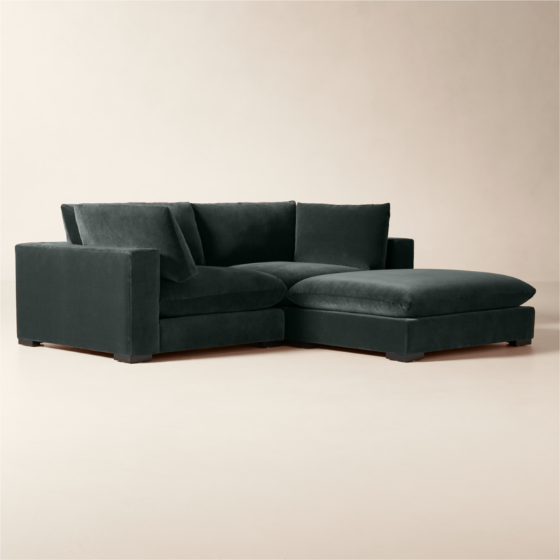 Deseo 3-Piece Grey Blue Performance Velvet Deep Depth Sectional Sofa with Ottoman - image 2 of 8