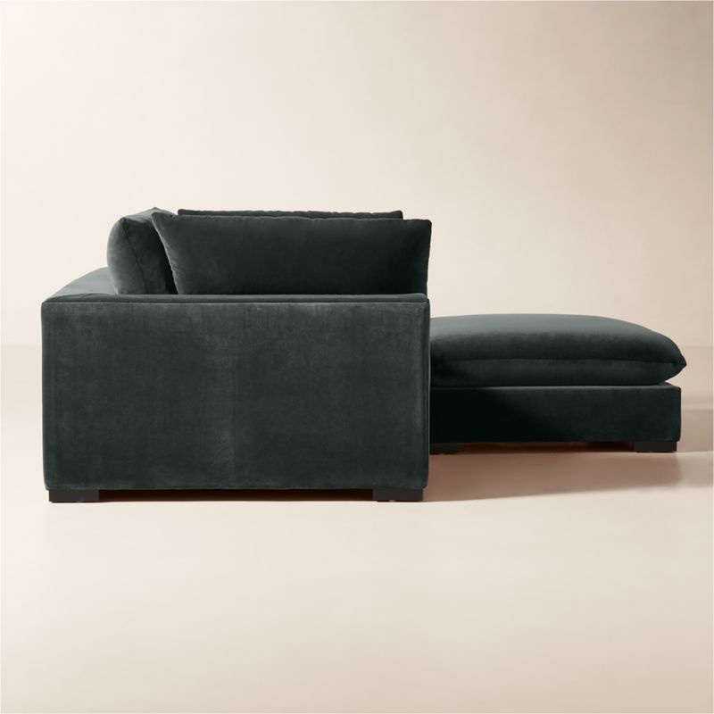 Deseo 3-Piece Grey Blue Performance Velvet Deep Depth Sectional Sofa with Ottoman - image 2 of 7