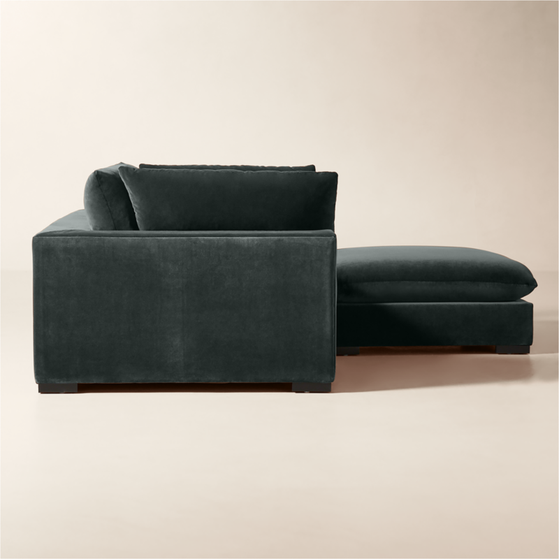 Deseo 3-Piece Grey Blue Performance Velvet Deep Depth Sectional Sofa with Ottoman - image 3 of 8