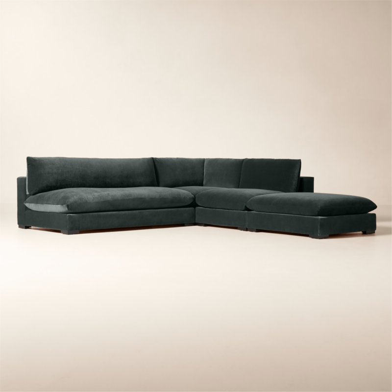 Deseo 4-Piece Grey Blue Performance Velvet Deep Depth Sectional Sofa with Loveseat - image 2 of 8