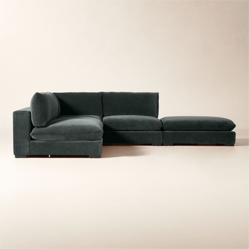 Deseo 4-Piece Grey Blue Performance Velvet Deep Depth Sectional Sofa with Loveseat - image 2 of 7