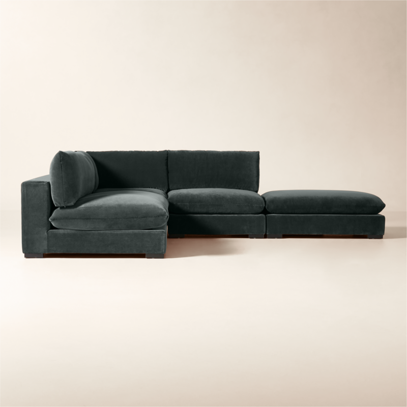 Deseo 4-Piece Grey Blue Performance Velvet Deep Depth Sectional Sofa with Loveseat - image 3 of 8