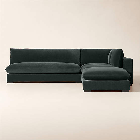 Deseo 4-Piece Grey Blue Performance Velvet Deep Depth Sectional Sofa with Loveseat