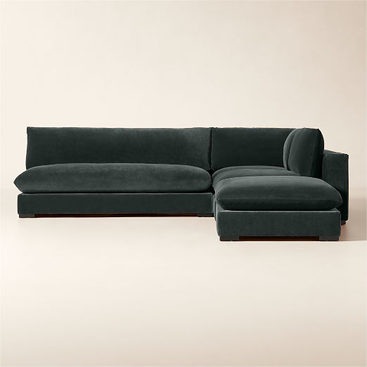 Deseo 4-Piece Grey Blue Performance Velvet Deep Depth Sectional Sofa with Loveseat