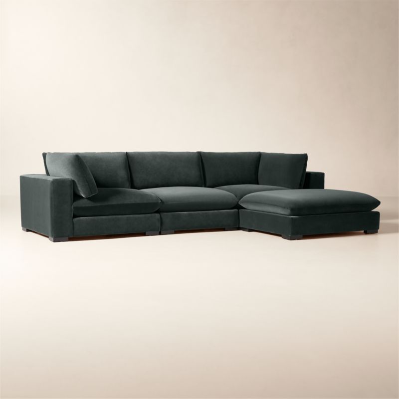 Deseo 4-Piece Grey Blue Performance Velvet Deep Depth Sectional Sofa - image 2 of 8