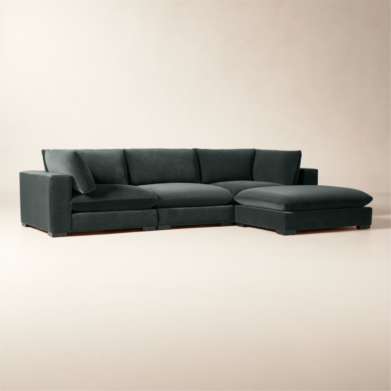 Deseo 4-Piece Grey Blue Performance Velvet Deep Depth Sectional Sofa - image 2 of 8