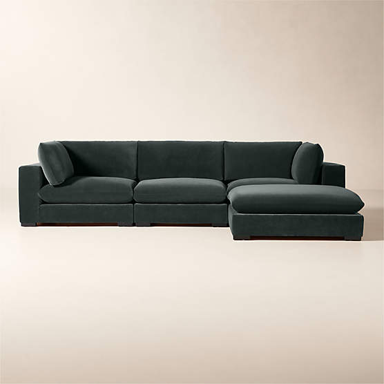 Deseo 4-Piece Grey Blue Performance Velvet Deep Depth Sectional Sofa