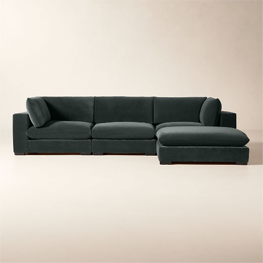 Deseo 4-Piece Grey Blue Performance Velvet Deep Depth Sectional Sofa