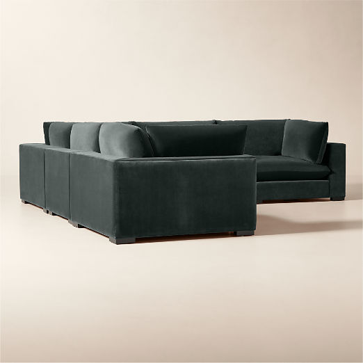 Deseo 5-Piece Grey Blue Performance Velvet Deep Depth Sectional Sofa