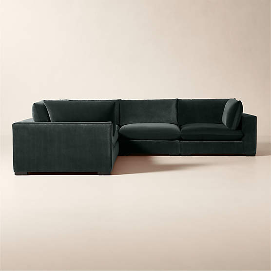 Deseo 5-Piece Grey Blue Performance Velvet Deep Depth Sectional Sofa