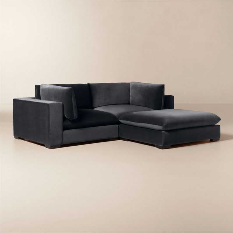 Deseo 3-Piece Charcoal Grey Performance Velvet Deep Depth Sectional Sofa with Ottoman - image 2 of 11