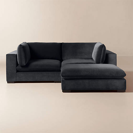 Deseo 3-Piece Charcoal Grey Performance Velvet Deep Depth Sectional Sofa with Ottoman