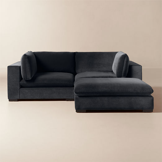 Deseo 3-Piece Charcoal Grey Performance Velvet Deep Depth Sectional Sofa with Ottoman