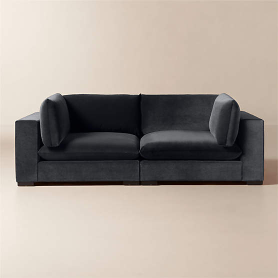 Deseo Deep Depth Charcoal Grey Performance Velvet 2-Piece Sectional Sofa