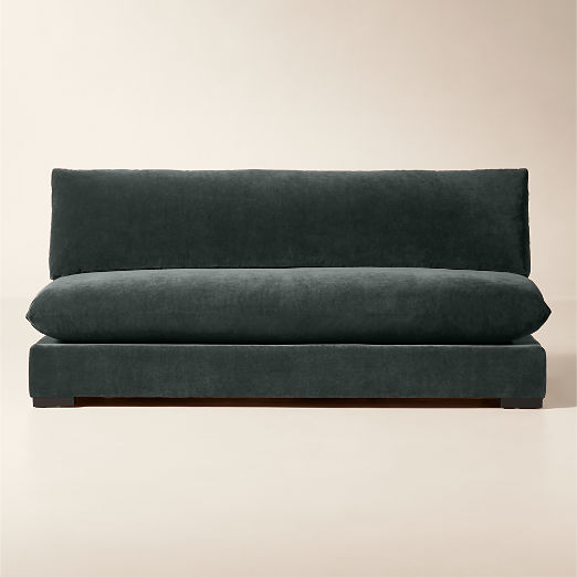Deseo 71" Grey Blue Performance Velvet Deep Depth Armless Loveseat