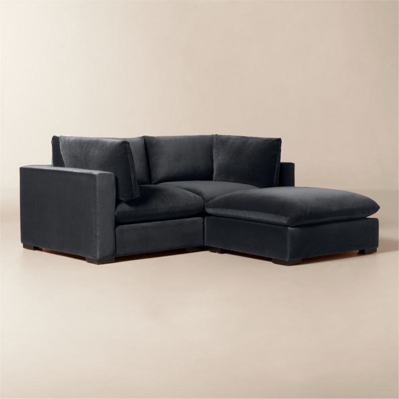 Deseo 3-Piece Charcoal Grey Performance Velvet  Standard Depth Sectional Sofa with Ottoman - image 2 of 11