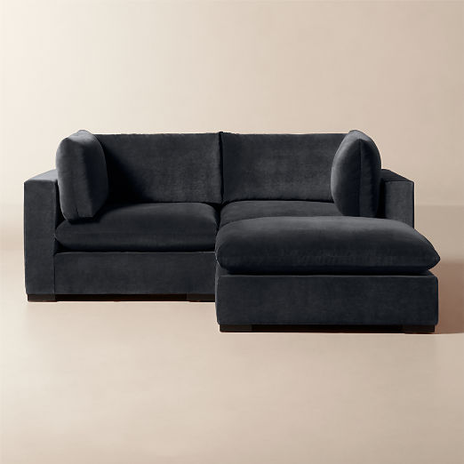 Deseo 3-Piece Charcoal Grey Performance Velvet Standard Depth Sectional Sofa with Ottoman
